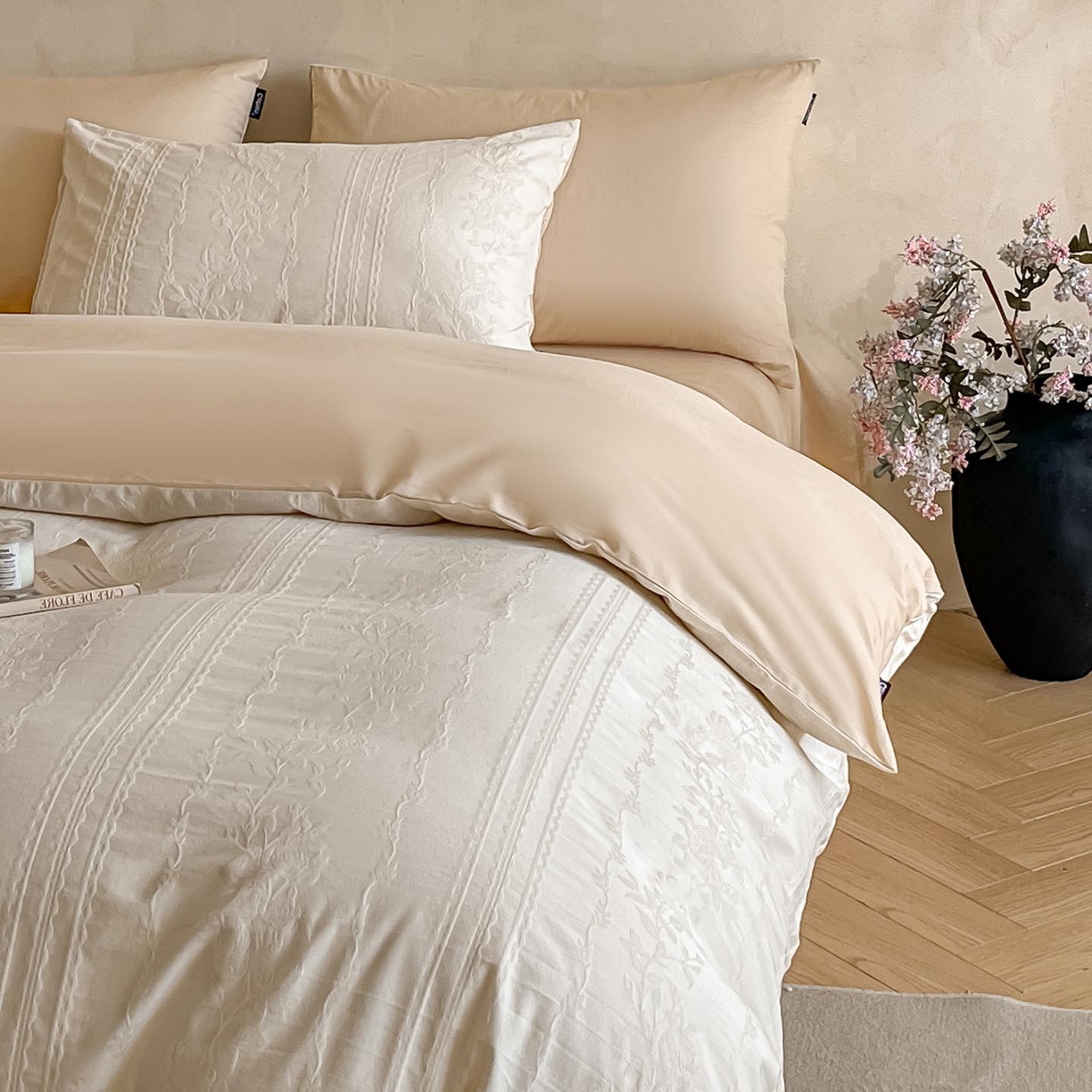 91家纺网 家纺一手货源 找家纺 涵宸家纺 2026新款全棉提花里拉系列四件套 甜心漾