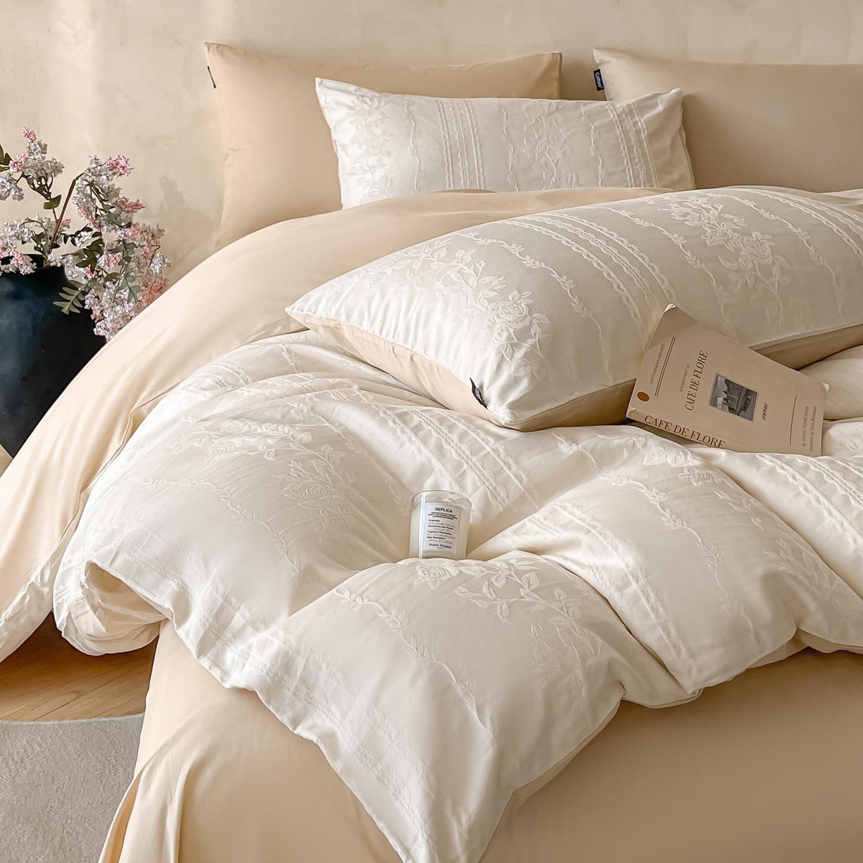 91家纺网 家纺一手货源 找家纺 涵宸家纺 2026新款全棉提花里拉系列四件套 甜心漾