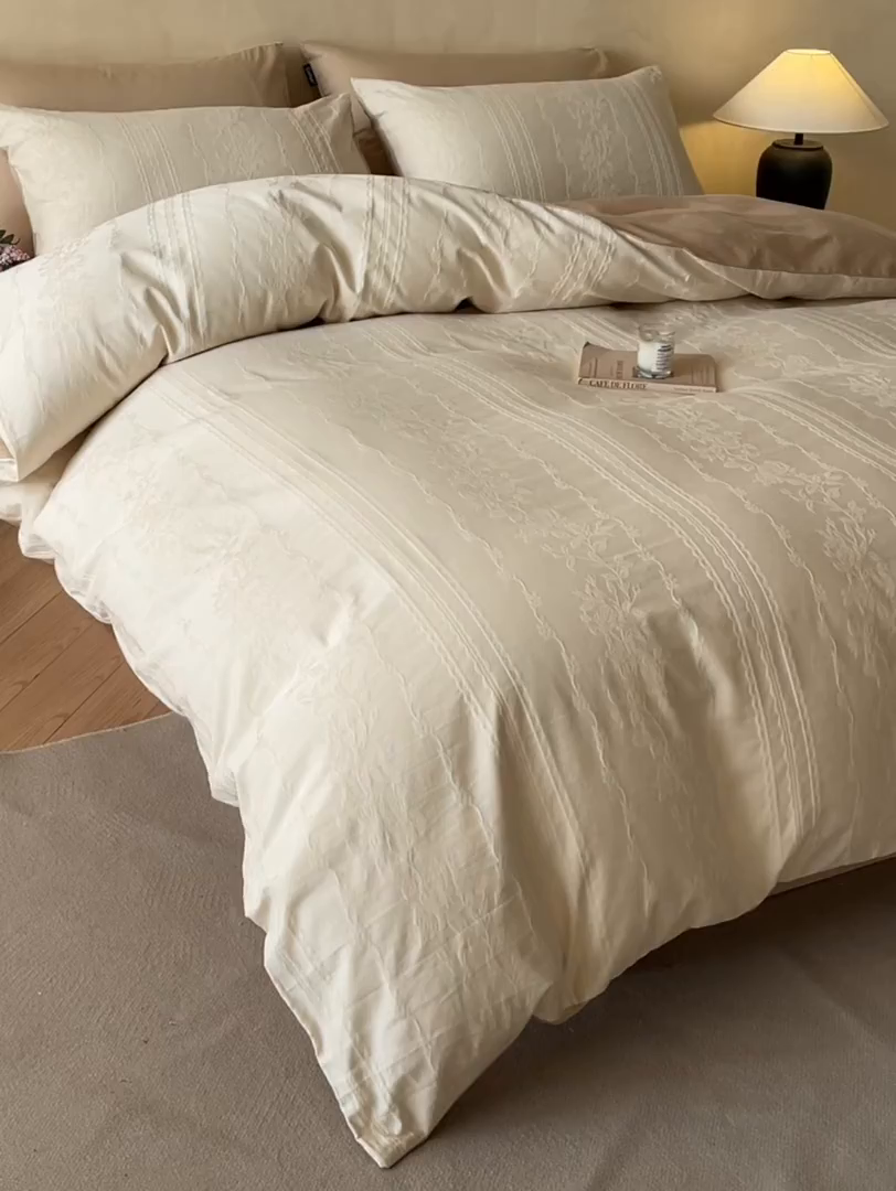 91家纺网 家纺一手货源 找家纺 涵宸家纺 2026新款全棉提花里拉系列四件套 甜心漾