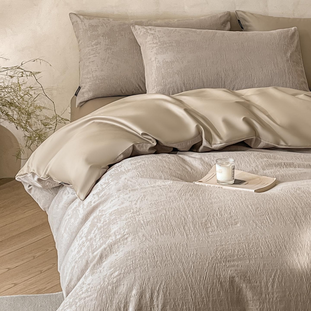 91家纺网 家纺一手货源 找家纺 涵宸家纺 2026新款全棉提花里拉系列四件套 雾絮-灰