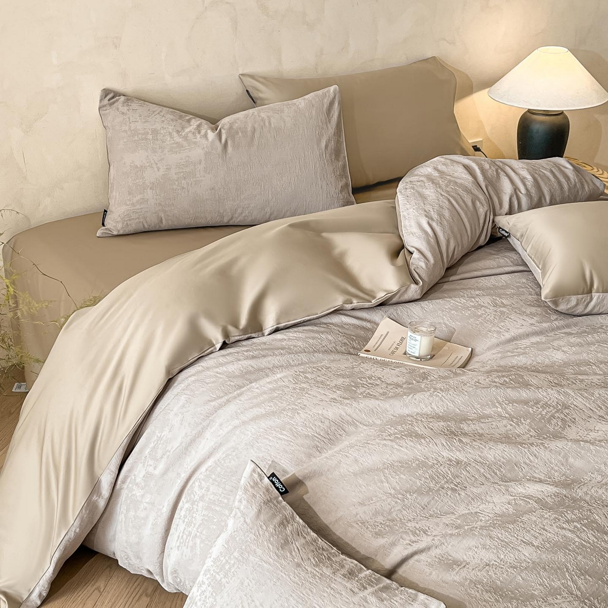 91家纺网 家纺一手货源 找家纺 涵宸家纺 2026新款全棉提花里拉系列四件套 雾絮-灰
