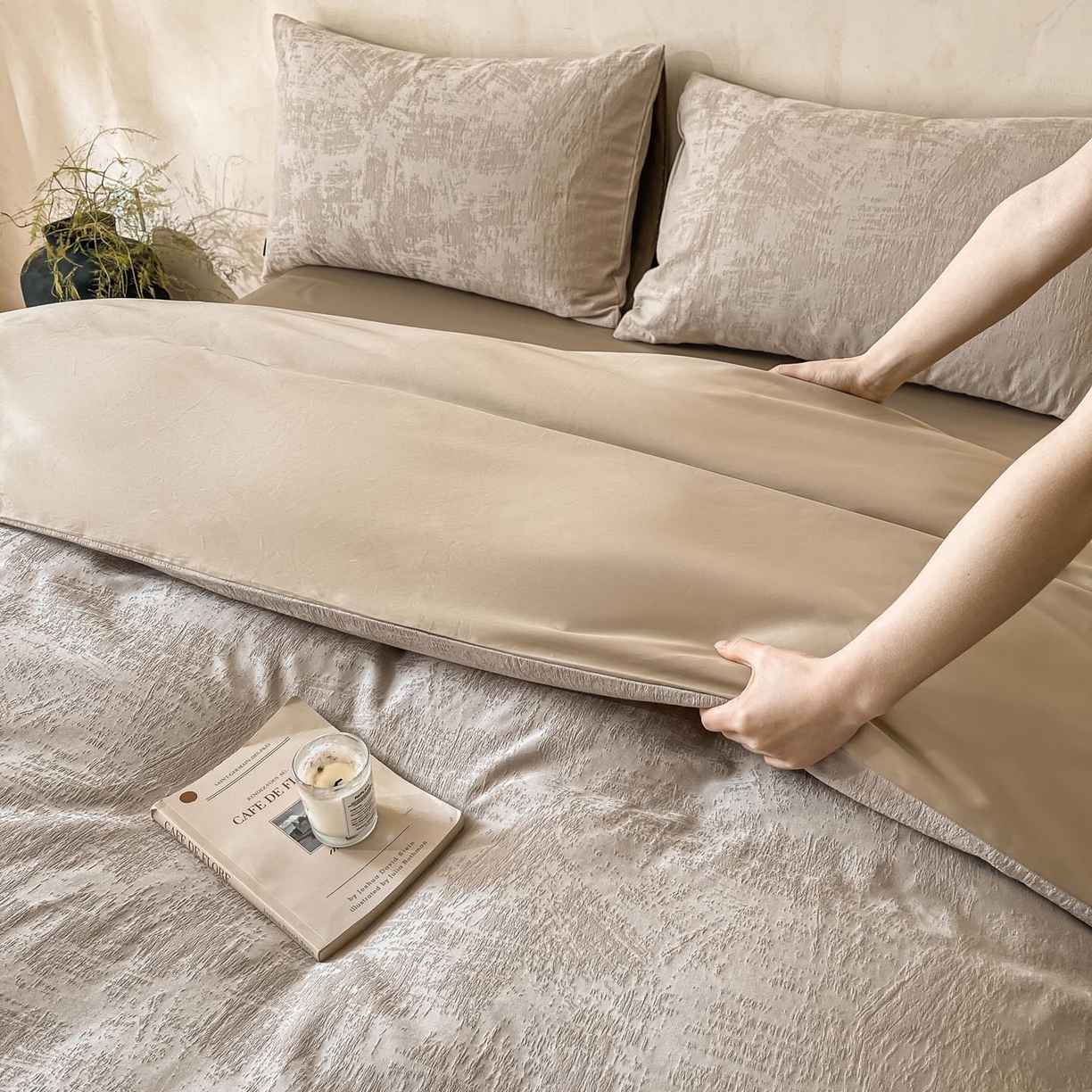 91家纺网 家纺一手货源 找家纺 涵宸家纺 2026新款全棉提花里拉系列四件套 雾絮-灰