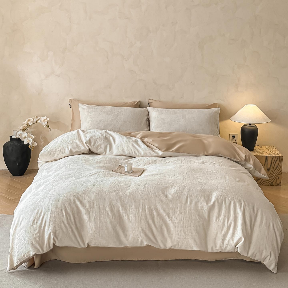 91家纺网 家纺一手货源 找家纺 涵宸家纺 2026新款全棉提花里拉系列四件套 雾絮-奶白