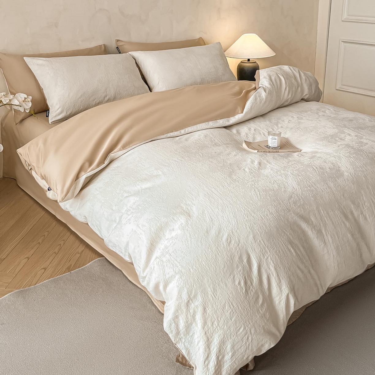 91家纺网 家纺一手货源 找家纺 涵宸家纺 2026新款全棉提花里拉系列四件套 雾絮-奶白