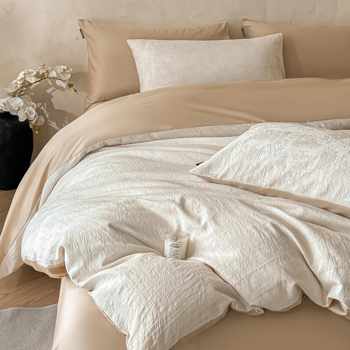 91家纺网 家纺一手货源 找家纺 涵宸家纺 2026新款全棉提花里拉系列四件套 雾絮-奶白