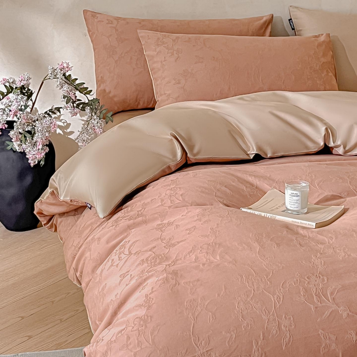 91家纺网 家纺一手货源 找家纺 涵宸家纺 2026新款全棉提花里拉系列四件套 毓影-豆沙