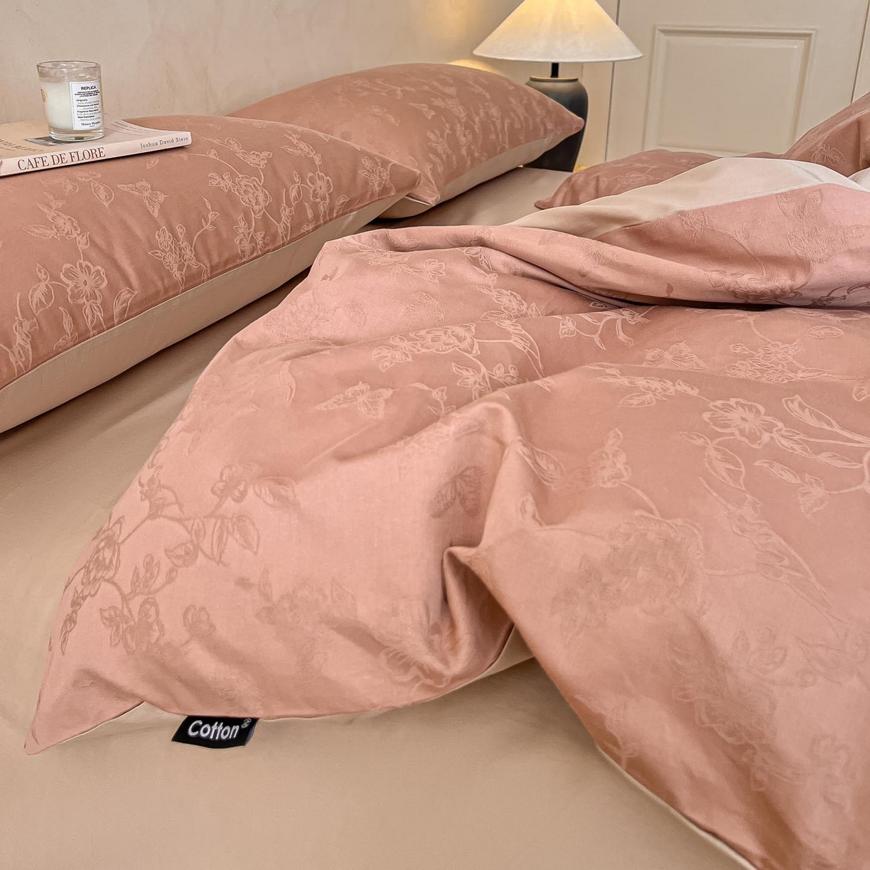 91家纺网 家纺一手货源 找家纺 涵宸家纺 2026新款全棉提花里拉系列四件套 毓影-豆沙