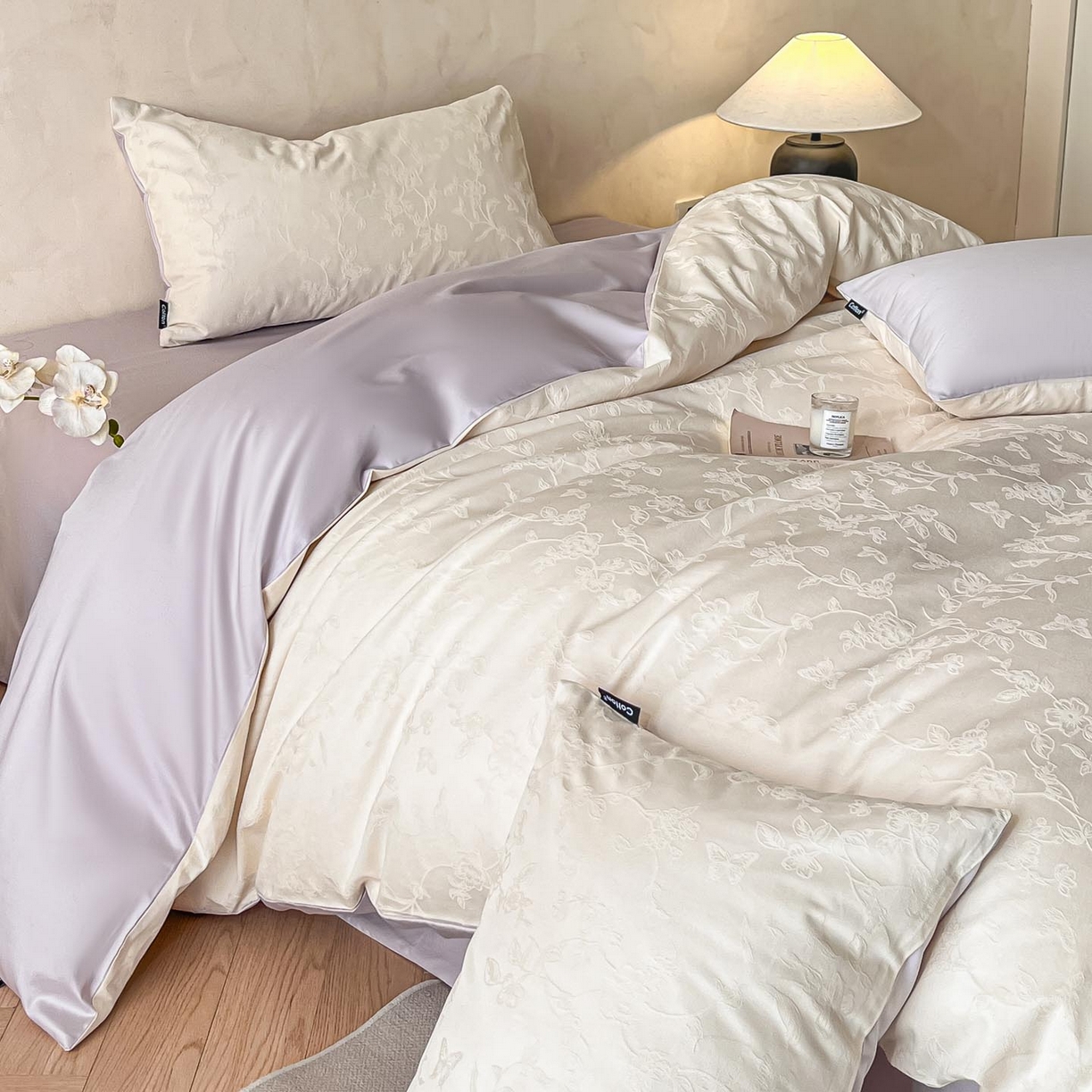 涵宸家纺 2026新款全棉提花里拉系列四件套 毓影-奶白