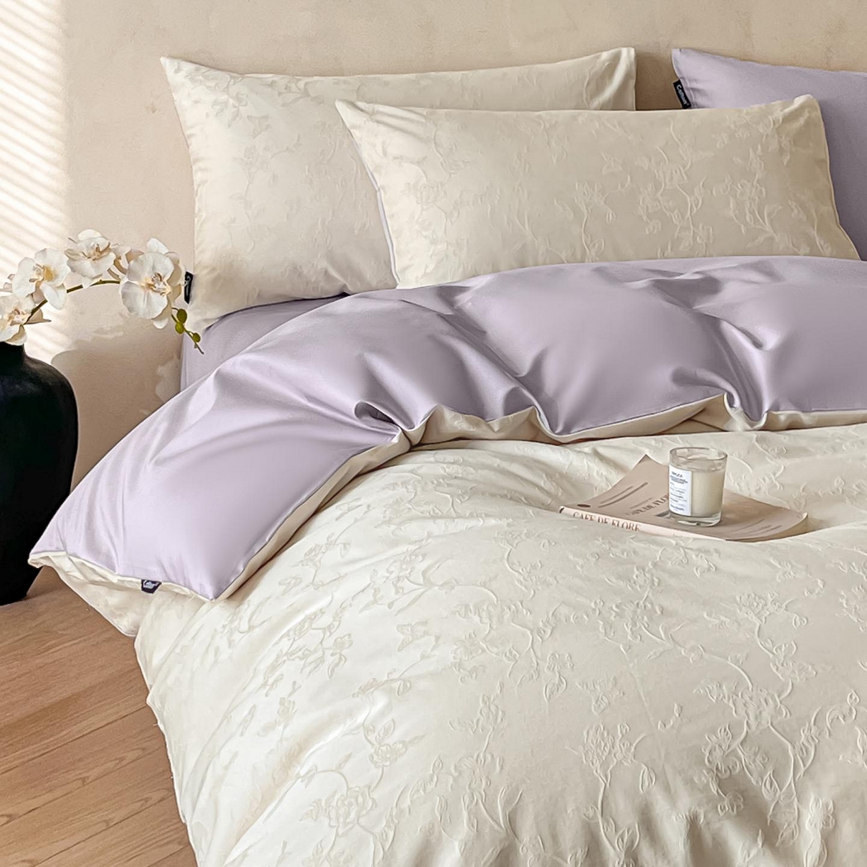 91家纺网 家纺一手货源 找家纺 涵宸家纺 2026新款全棉提花里拉系列四件套 毓影-奶白