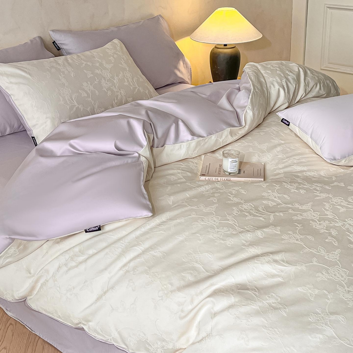 91家纺网 家纺一手货源 找家纺 涵宸家纺 2026新款全棉提花里拉系列四件套 毓影-奶白