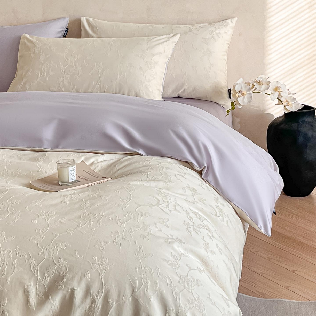 91家纺网 家纺一手货源 找家纺 涵宸家纺 2026新款全棉提花里拉系列四件套 毓影-奶白