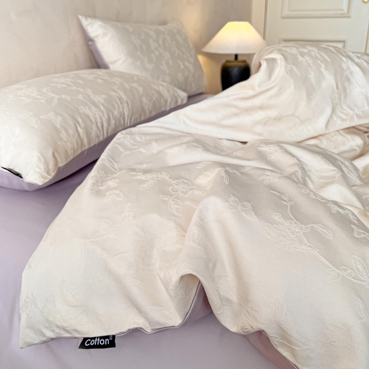 91家纺网 家纺一手货源 找家纺 涵宸家纺 2026新款全棉提花里拉系列四件套 毓影-奶白