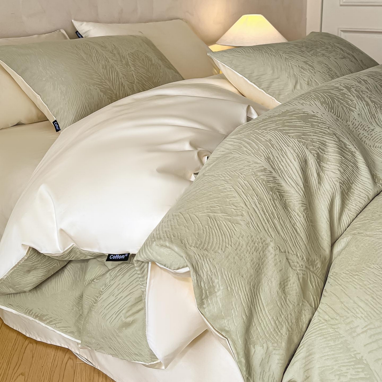 91家纺网 家纺一手货源 找家纺 涵宸家纺 2026新款全棉提花里拉系列四件套 织羽