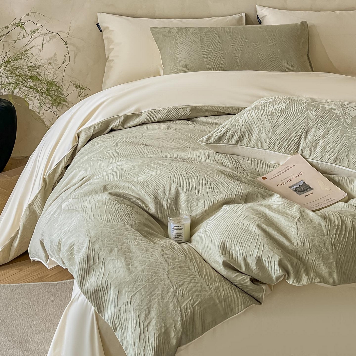 91家纺网 家纺一手货源 找家纺 涵宸家纺 2026新款全棉提花里拉系列四件套 织羽