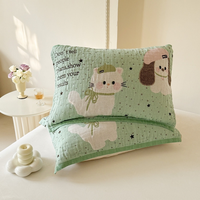 91家纺网 家纺一手货源 找家纺 朴尔家纺-毛巾被 2026新款全棉欣软系列定位四层加厚柔软纱布枕巾 薄荷味