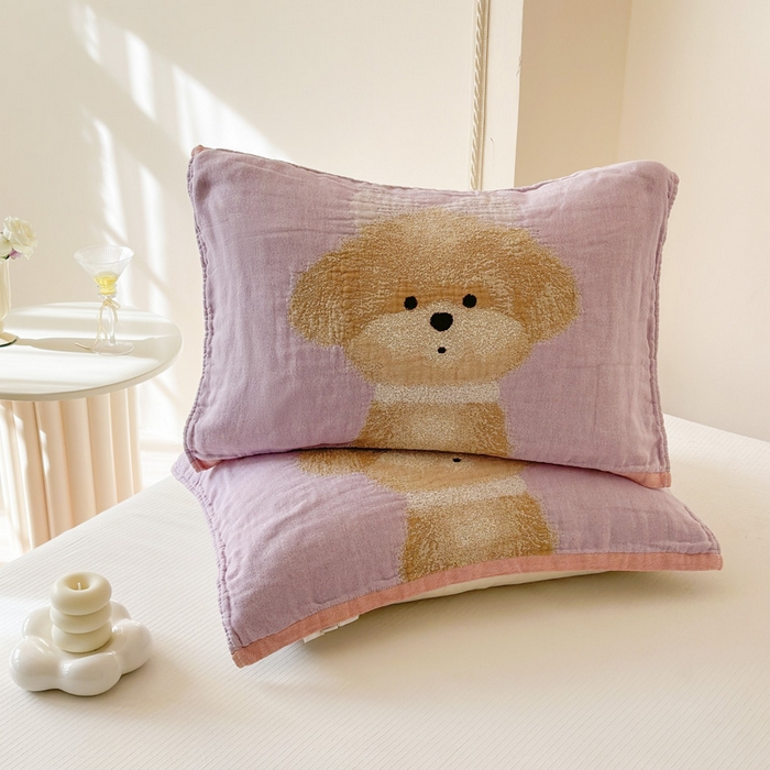 91家纺网 家纺一手货源 找家纺 朴尔家纺-毛巾被 2026新款全棉欣软系列定位四层加厚柔软纱布枕巾 公主泰迪