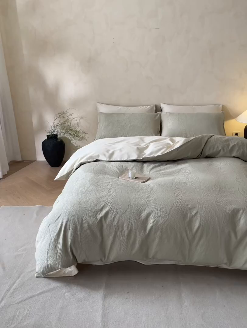 91家纺网 家纺一手货源 找家纺 涵宸家纺 2026新款全棉提花里拉系列四件套 织羽