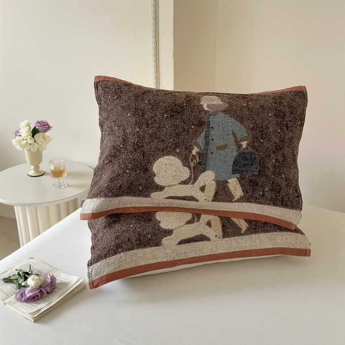 91家纺网 家纺一手货源 找家纺 朴尔家纺-毛巾被 2026新款全棉欣软系列定位四层加厚柔软纱布枕巾 贵贵狗