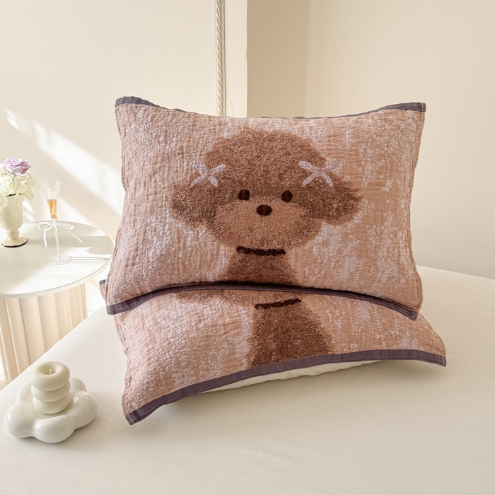 91家纺网 家纺一手货源 找家纺 朴尔家纺-毛巾被 2026新款全棉欣软系列定位四层加厚柔软纱布枕巾 可爱泰迪