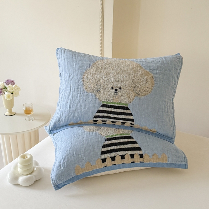 91家纺网 家纺一手货源 找家纺 朴尔家纺-毛巾被 2026新款全棉欣软系列定位四层加厚柔软纱布枕巾 趣味汪