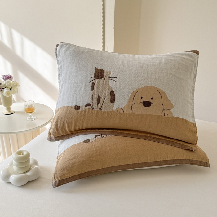 91家纺网 家纺一手货源 找家纺 朴尔家纺-毛巾被 2026新款全棉欣软系列定位四层加厚柔软纱布枕巾 睡窝窝