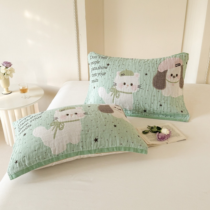 91家纺网 家纺一手货源 找家纺 朴尔家纺-毛巾被 2026新款全棉欣软系列定位四层加厚柔软纱布枕巾 薄荷味