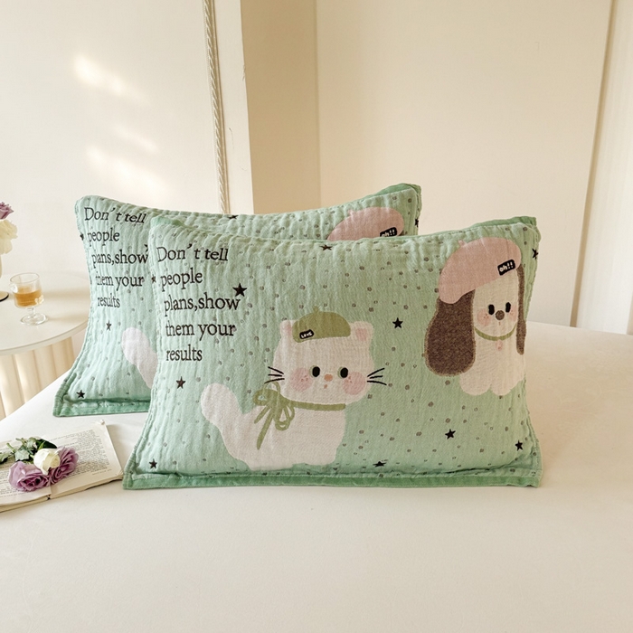 91家纺网 家纺一手货源 找家纺 朴尔家纺-毛巾被 2026新款全棉欣软系列定位四层加厚柔软纱布枕巾 薄荷味