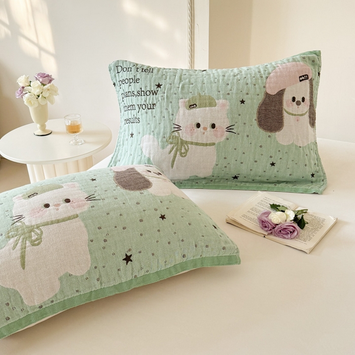 91家纺网 家纺一手货源 找家纺 朴尔家纺-毛巾被 2026新款全棉欣软系列定位四层加厚柔软纱布枕巾 薄荷味