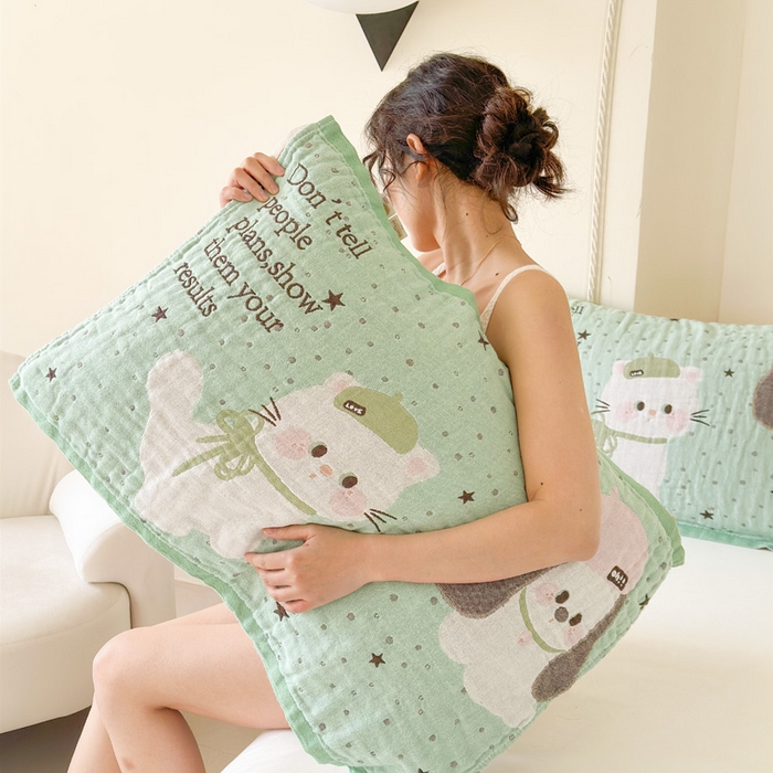 91家纺网 家纺一手货源 找家纺 朴尔家纺-毛巾被 2026新款全棉欣软系列定位四层加厚柔软纱布枕巾 薄荷味