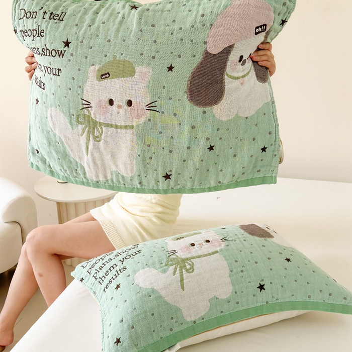 91家纺网 家纺一手货源 找家纺 朴尔家纺-毛巾被 2026新款全棉欣软系列定位四层加厚柔软纱布枕巾 薄荷味