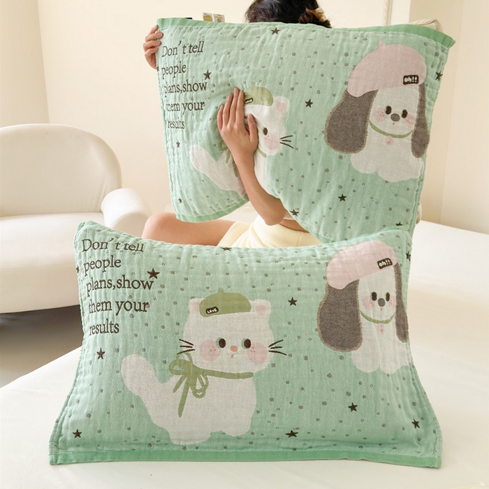 91家纺网 家纺一手货源 找家纺 朴尔家纺-毛巾被 2026新款全棉欣软系列定位四层加厚柔软纱布枕巾 薄荷味