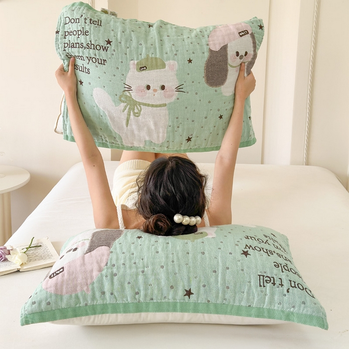 91家纺网 家纺一手货源 找家纺 朴尔家纺-毛巾被 2026新款全棉欣软系列定位四层加厚柔软纱布枕巾 薄荷味