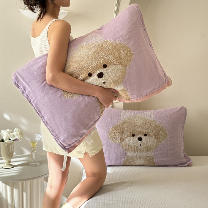 91家纺网 家纺一手货源 找家纺 朴尔家纺-毛巾被 2026新款全棉欣软系列定位四层加厚柔软纱布枕巾 公主泰迪