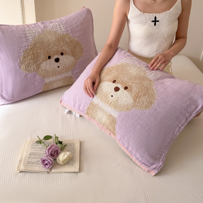 91家纺网 家纺一手货源 找家纺 朴尔家纺-毛巾被 2026新款全棉欣软系列定位四层加厚柔软纱布枕巾 公主泰迪