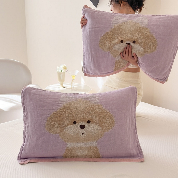 91家纺网 家纺一手货源 找家纺 朴尔家纺-毛巾被 2026新款全棉欣软系列定位四层加厚柔软纱布枕巾 公主泰迪