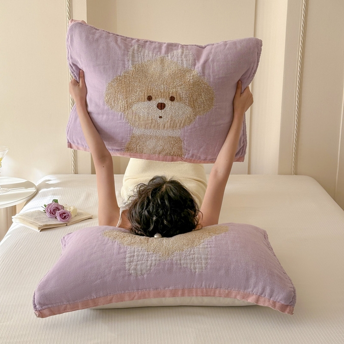 91家纺网 家纺一手货源 找家纺 朴尔家纺-毛巾被 2026新款全棉欣软系列定位四层加厚柔软纱布枕巾 公主泰迪