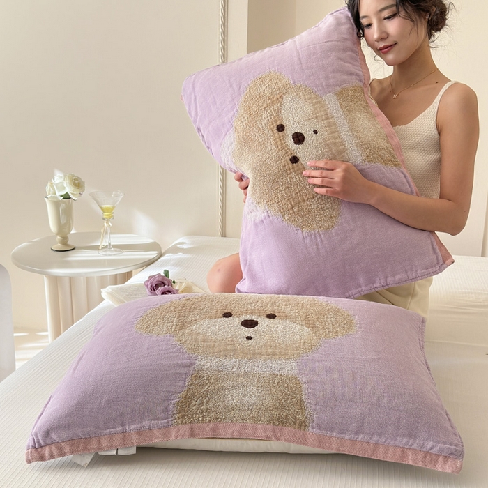 91家纺网 家纺一手货源 找家纺 朴尔家纺-毛巾被 2026新款全棉欣软系列定位四层加厚柔软纱布枕巾 公主泰迪