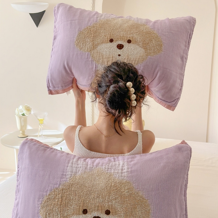 91家纺网 家纺一手货源 找家纺 朴尔家纺-毛巾被 2026新款全棉欣软系列定位四层加厚柔软纱布枕巾 公主泰迪