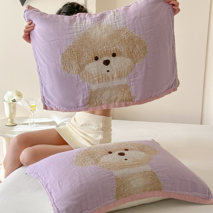 91家纺网 家纺一手货源 找家纺 朴尔家纺-毛巾被 2026新款全棉欣软系列定位四层加厚柔软纱布枕巾 公主泰迪