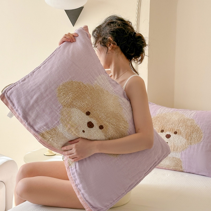 91家纺网 家纺一手货源 找家纺 朴尔家纺-毛巾被 2026新款全棉欣软系列定位四层加厚柔软纱布枕巾 公主泰迪