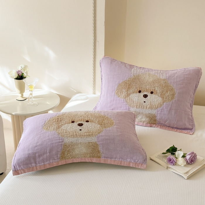 91家纺网 家纺一手货源 找家纺 朴尔家纺-毛巾被 2026新款全棉欣软系列定位四层加厚柔软纱布枕巾 公主泰迪