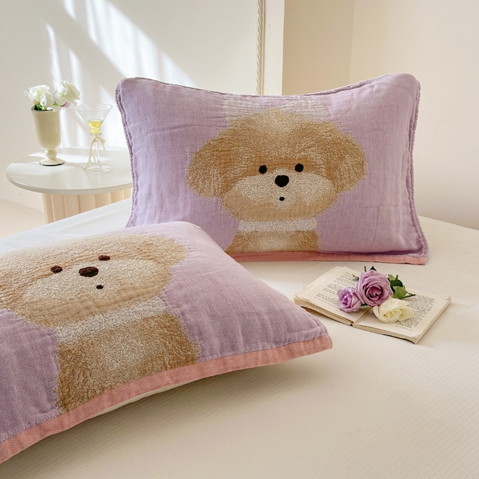 91家纺网 家纺一手货源 找家纺 朴尔家纺-毛巾被 2026新款全棉欣软系列定位四层加厚柔软纱布枕巾 公主泰迪