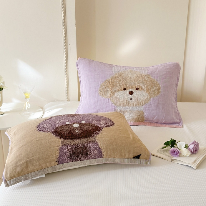 91家纺网 家纺一手货源 找家纺 朴尔家纺-毛巾被 2026新款全棉欣软系列定位四层加厚柔软纱布枕巾 公主泰迪