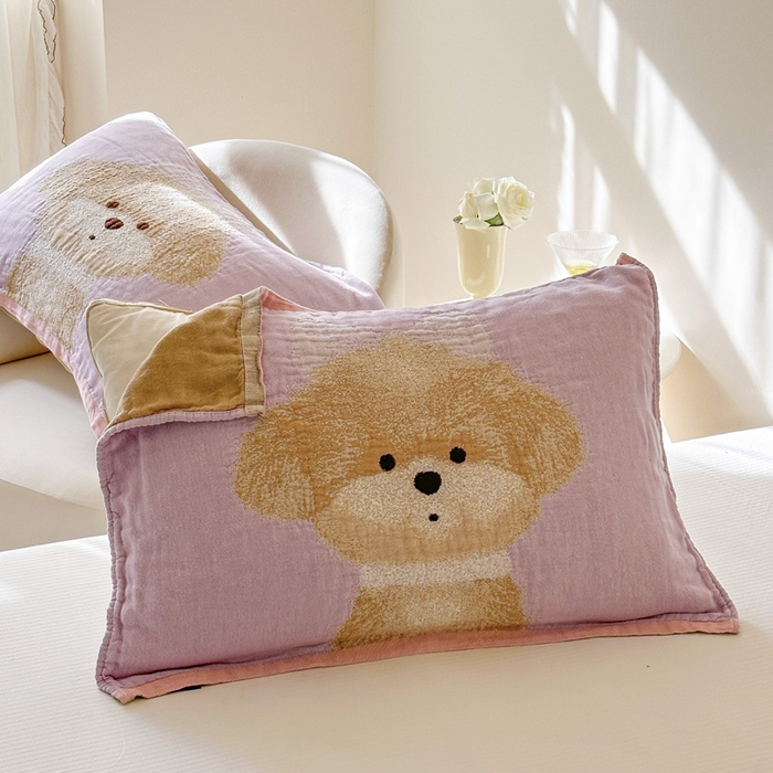 91家纺网 家纺一手货源 找家纺 朴尔家纺-毛巾被 2026新款全棉欣软系列定位四层加厚柔软纱布枕巾 公主泰迪