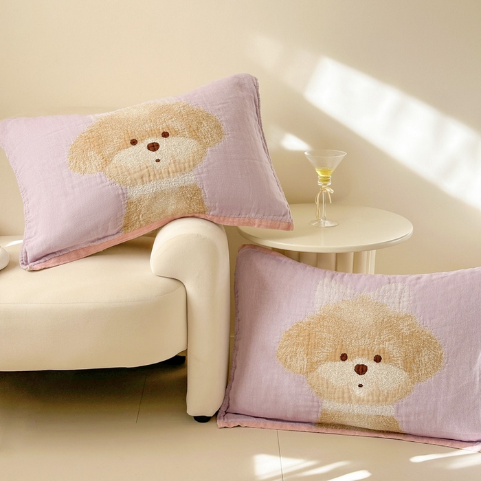 91家纺网 家纺一手货源 找家纺 朴尔家纺-毛巾被 2026新款全棉欣软系列定位四层加厚柔软纱布枕巾 公主泰迪