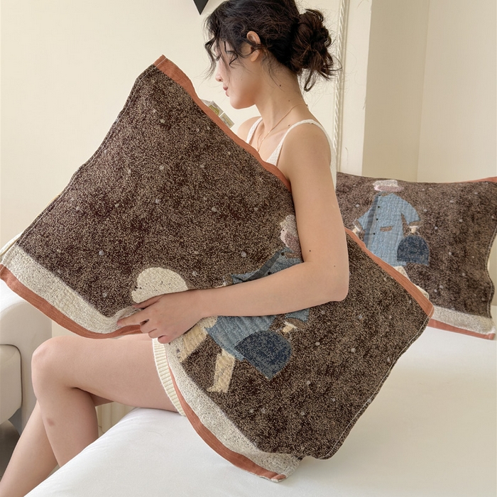 91家纺网 家纺一手货源 找家纺 朴尔家纺-毛巾被 2026新款全棉欣软系列定位四层加厚柔软纱布枕巾 贵贵狗