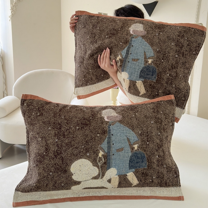 91家纺网 家纺一手货源 找家纺 朴尔家纺-毛巾被 2026新款全棉欣软系列定位四层加厚柔软纱布枕巾 贵贵狗