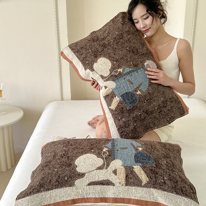 91家纺网 家纺一手货源 找家纺 朴尔家纺-毛巾被 2026新款全棉欣软系列定位四层加厚柔软纱布枕巾 贵贵狗