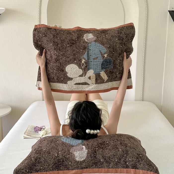 91家纺网 家纺一手货源 找家纺 朴尔家纺-毛巾被 2026新款全棉欣软系列定位四层加厚柔软纱布枕巾 贵贵狗