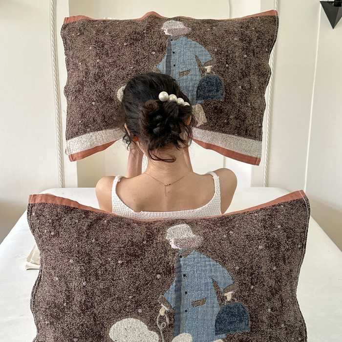 91家纺网 家纺一手货源 找家纺 朴尔家纺-毛巾被 2026新款全棉欣软系列定位四层加厚柔软纱布枕巾 贵贵狗